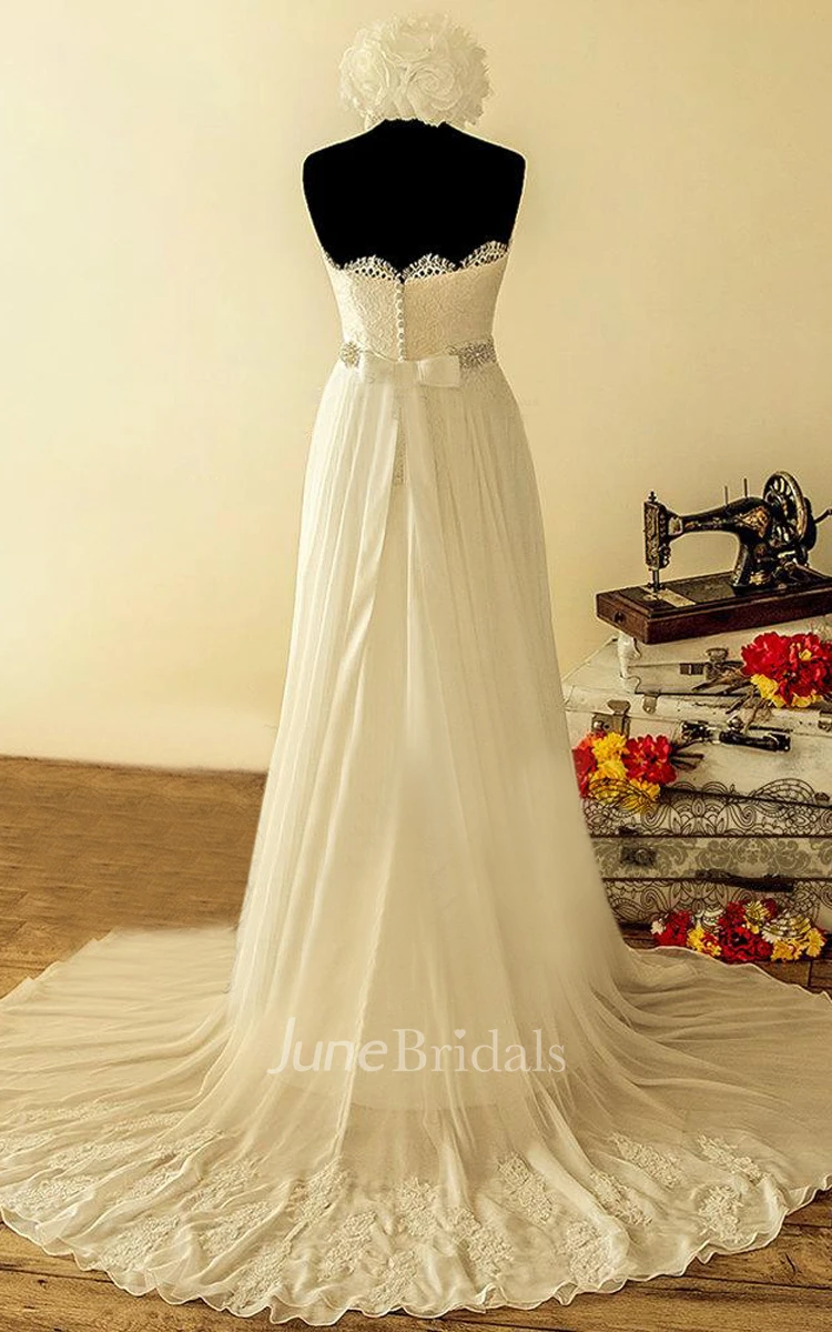 Chiffon Lace Satin Weddig Dress With Beading Sequins