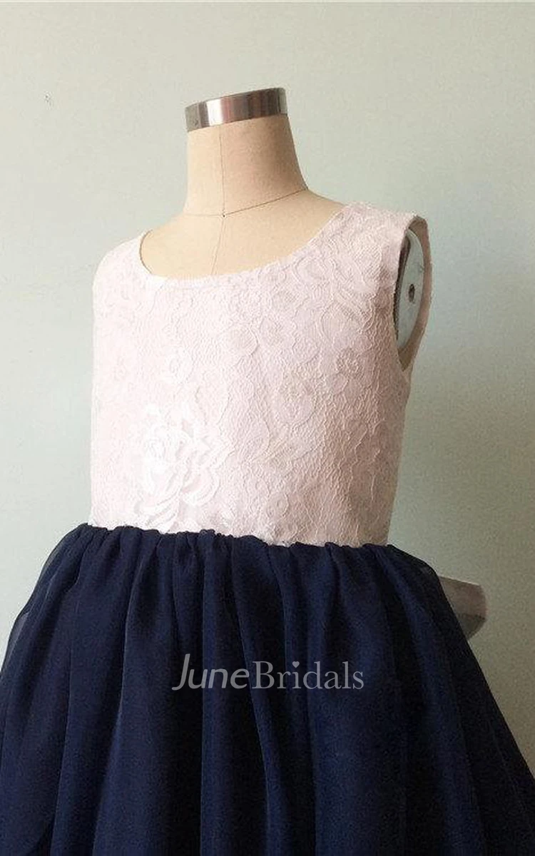 Strapless Lace Bodice Chiffon Dress With Bow&Flower