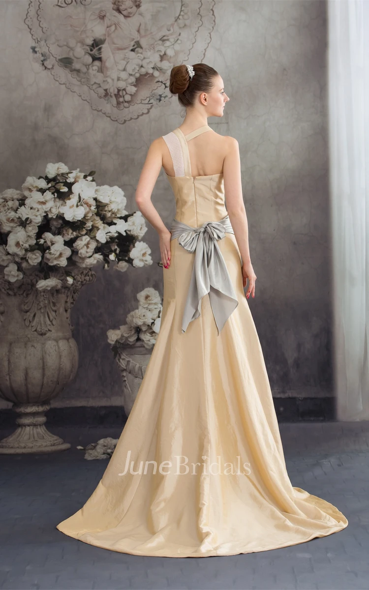 Sleeveless Taffeta Column Dress with Ruched Waist