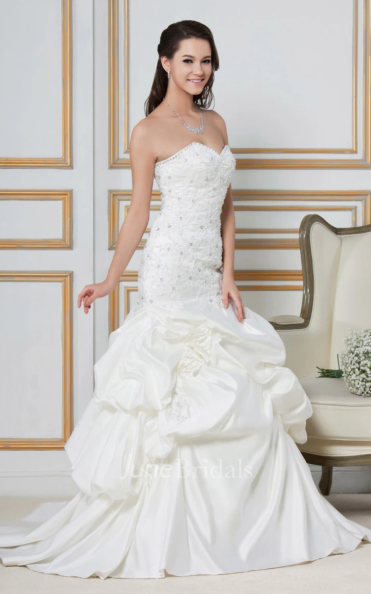 Sweetheart Pick-Up A-Line Gown With Beaded Bodice