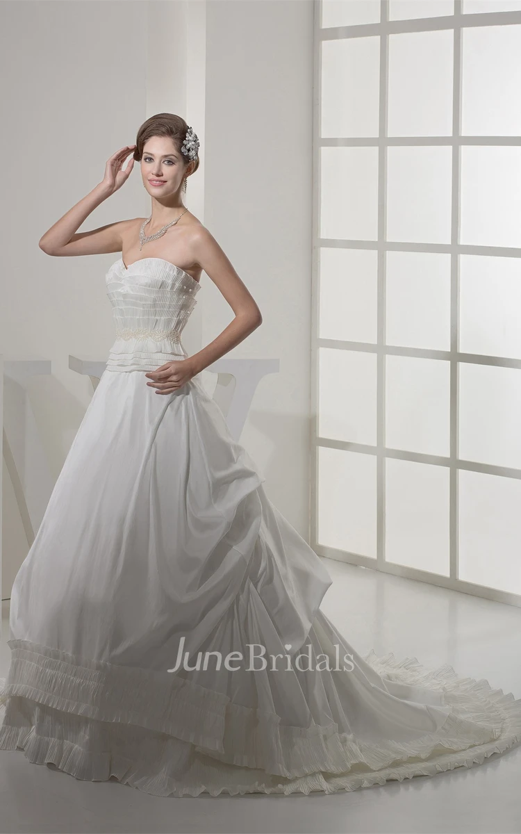 Sweetheart Ruched Ball Gown with Layers and Beaded Waist