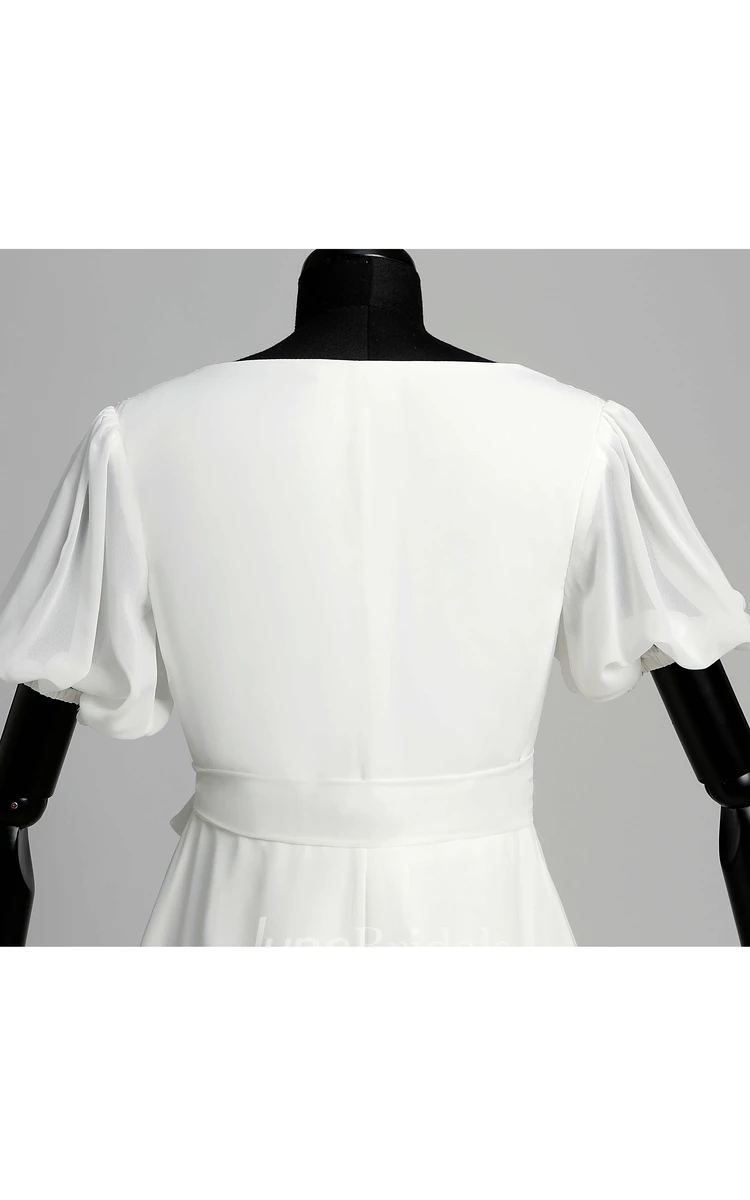 Puf Style Sleeve V-neck Long Chiffon Maternity Wedding Dress