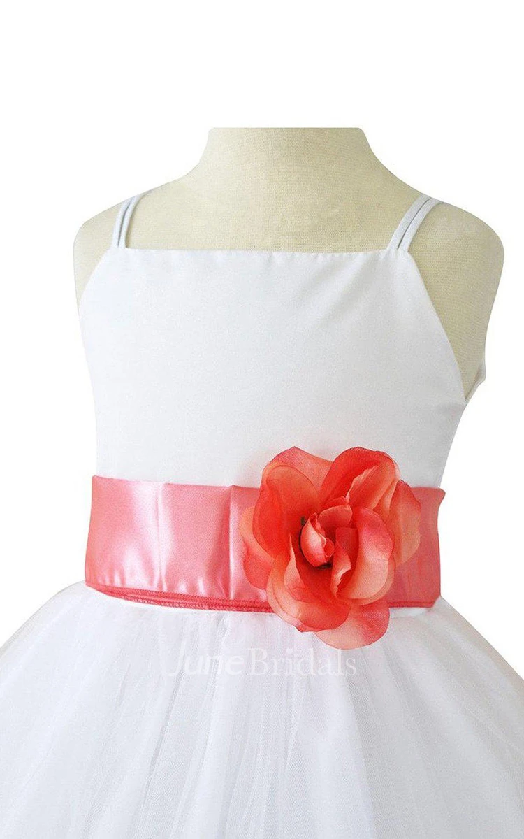 Sleeveless A-line Dress With Petals and Spaghetti Straps