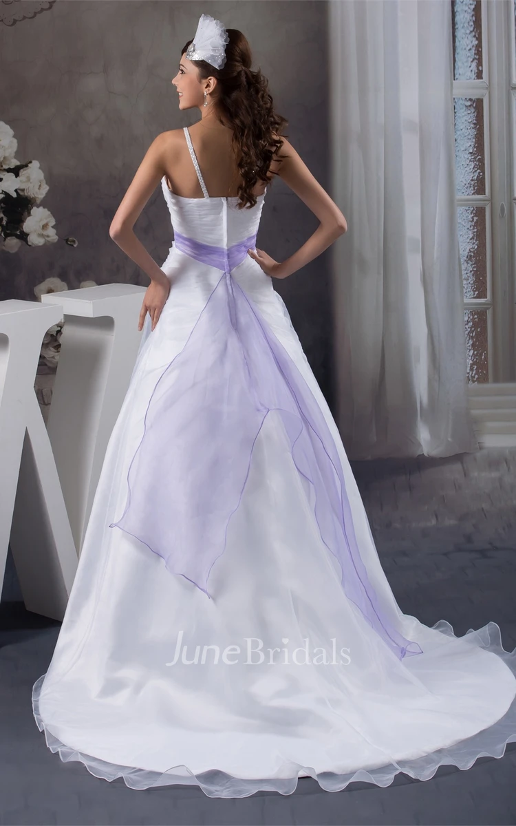 Sleeveless Ruched A-Line Gown with Beading and Court Train