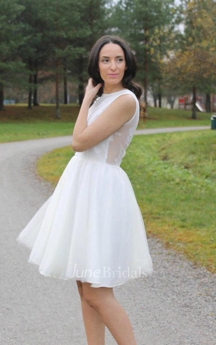 Sleeveless Tulle Short A-Line Dress With Illusion Back