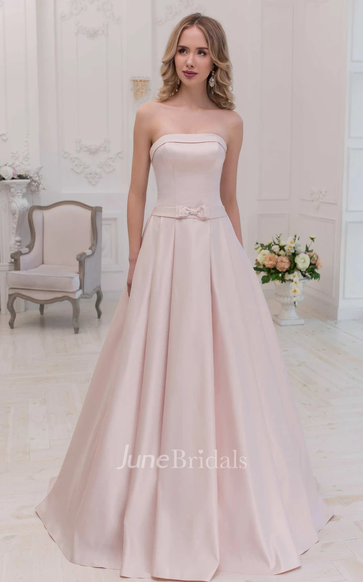 Strapless A-Line Satin Dress With Corset Back And Court Train