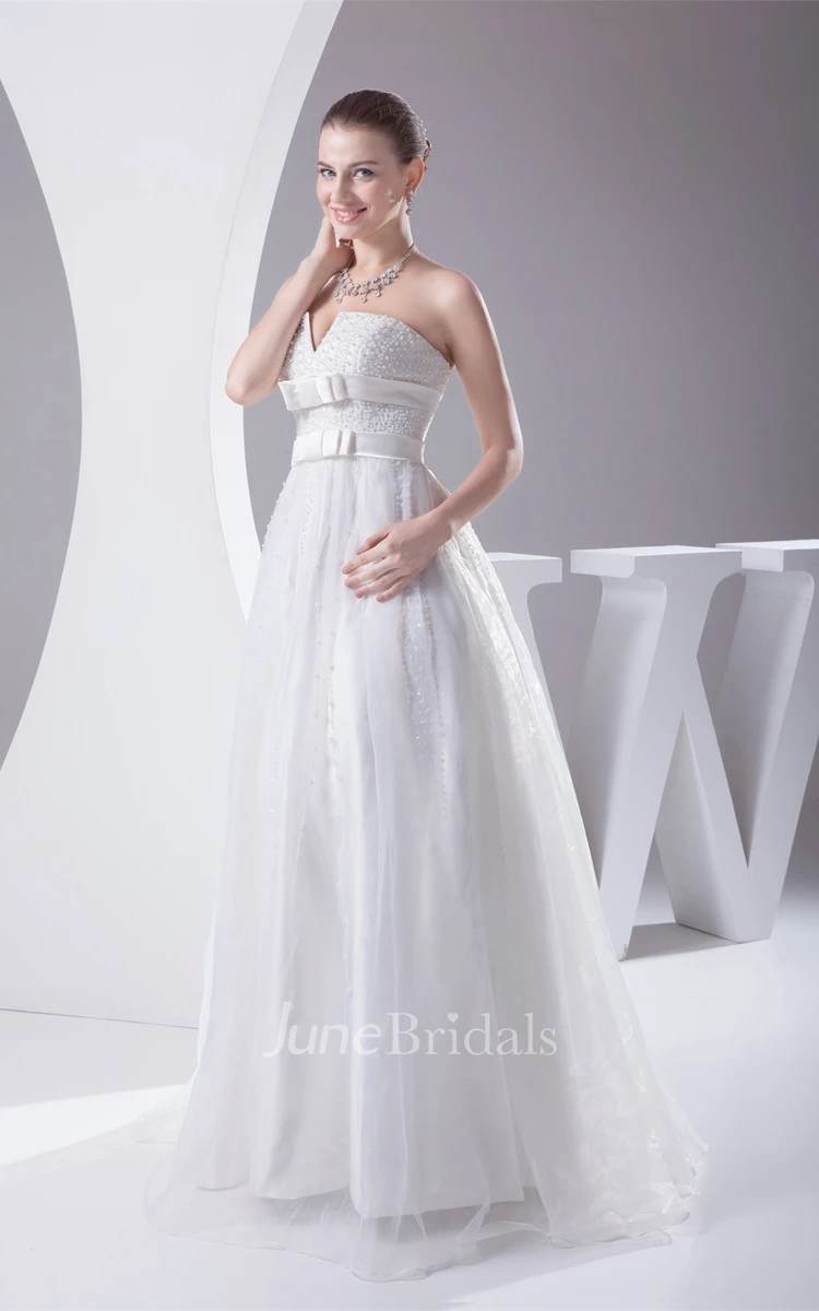 Strapless Notched Tulle A-Line Gown with Crystal Detailing