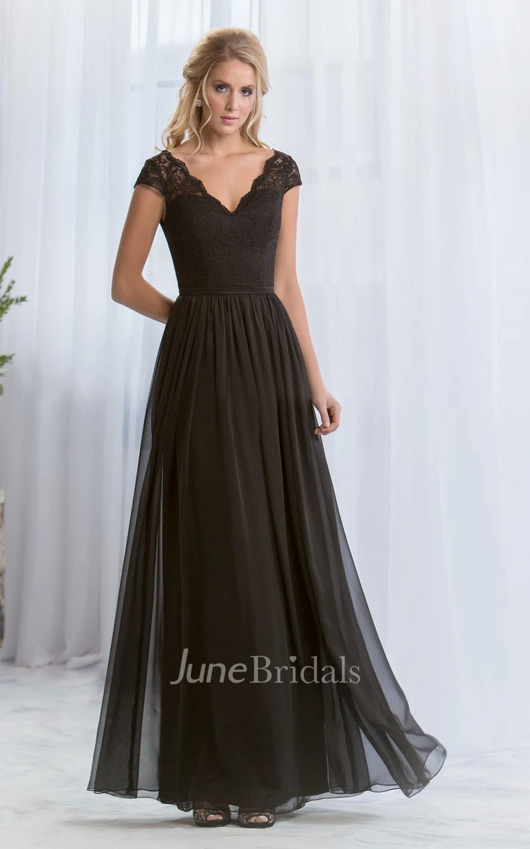 Simple Modest Black/Chocolate Long Wedding Dress with Sleeves Casual Minimalist A-Line V-Neck Bridal Gown with Lace Bodice