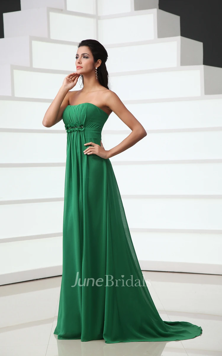 Sweetheart Sleeveless Maxi Pleated Dress With Floral Ruching