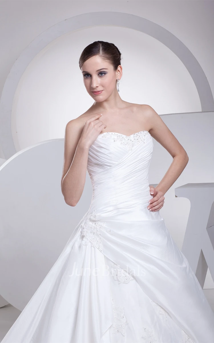 Sweetheart Beaded Criss-Cross A-Line Gown with Appliques and Side Ruching