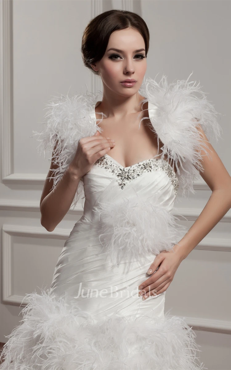 Strapless Criss-Cross Ruffled A-Line Gown with Beading and Bolero
