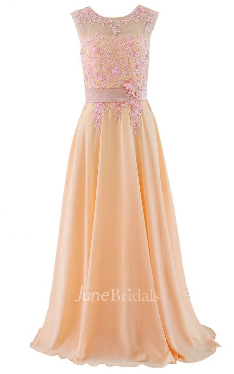 Jewel Lace Appliqued A-line Gown With Satin Band