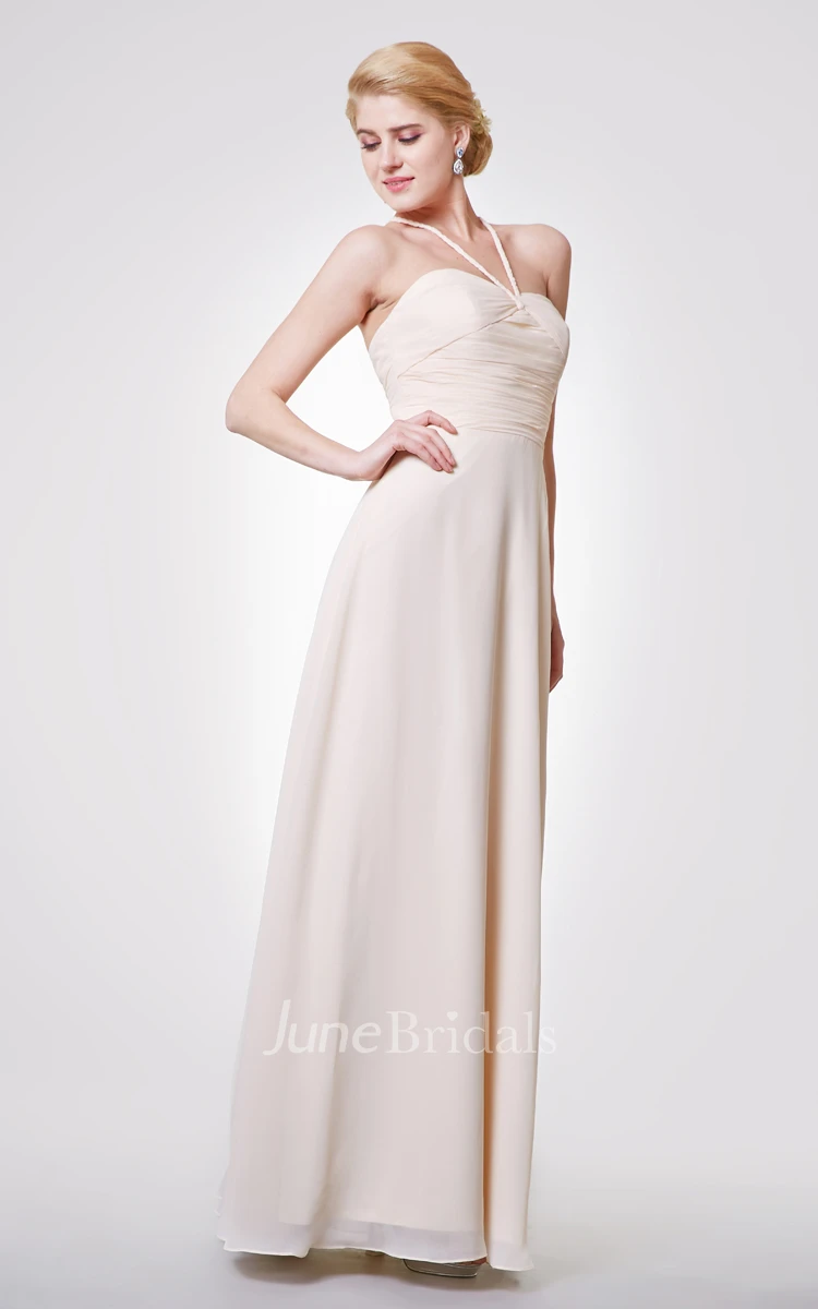 Classic A-line Chiffon Gown With Criss-crossed Back Straps