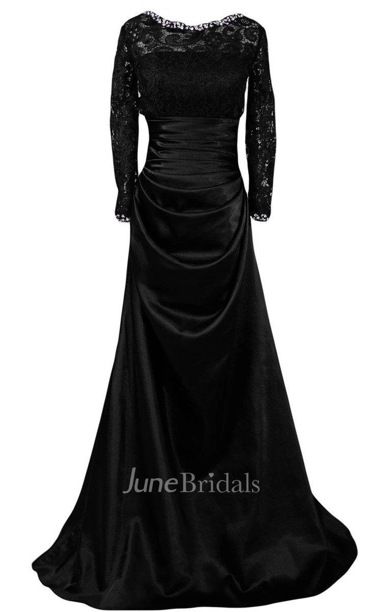 Long-sleeved A-line Draped Gown With Lace