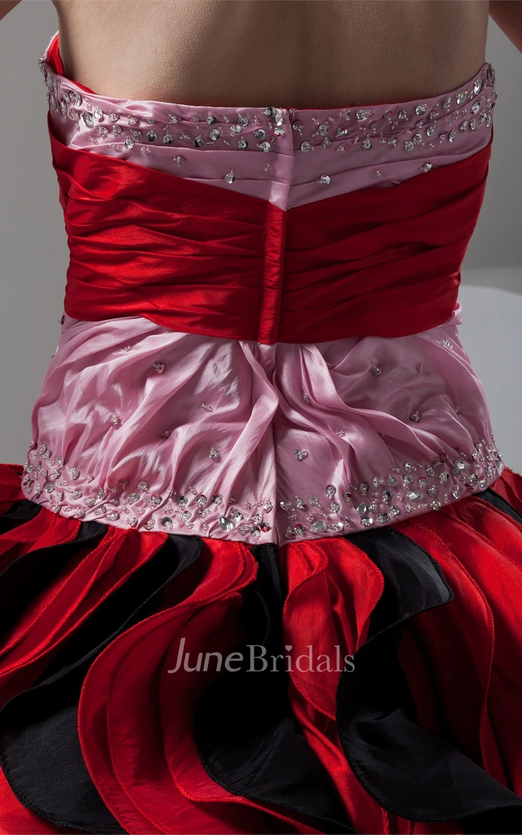 Mute-Color Ruffled Ball Dress with Broach and Stress