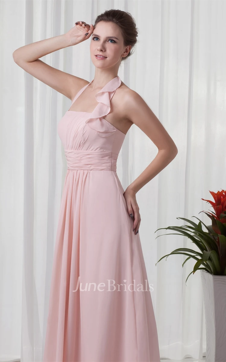 Chiffon Floor-Length Pleated Dress with Halter