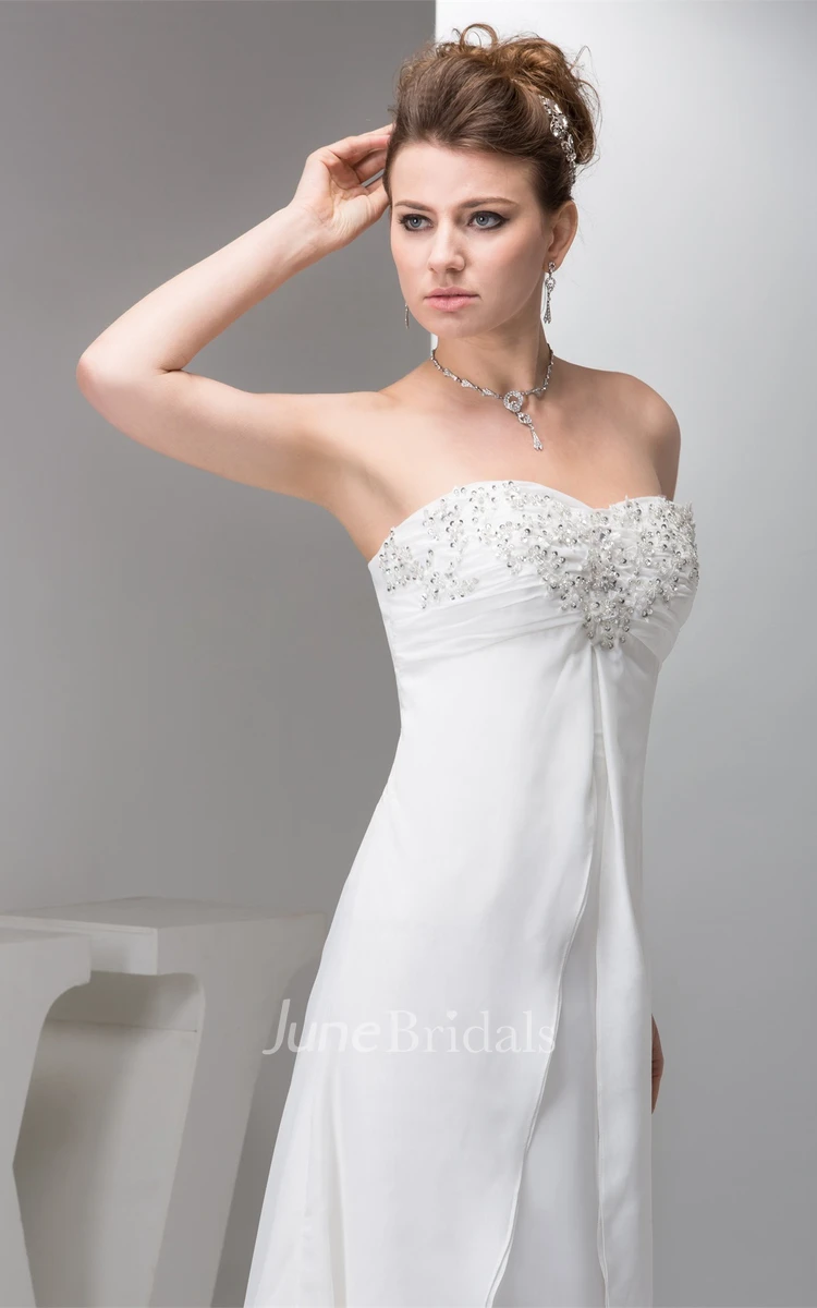 Sweetheart Ruched Chiffon Dress with Crystal Detailing