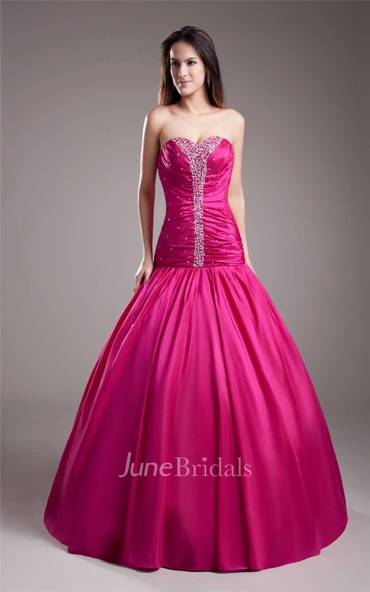 A-Line Taffeta Ball Gown With Ruching And Embellished Bodice