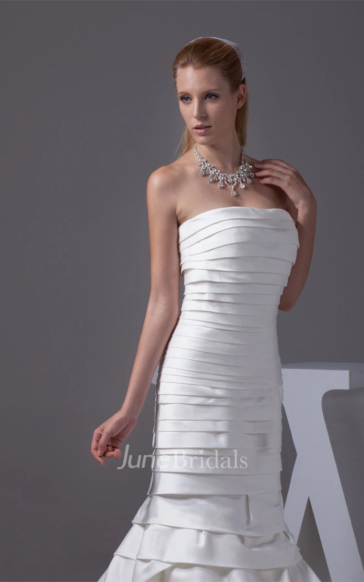 Strapless Mermaid Satin Dress with Ruching and Tiers