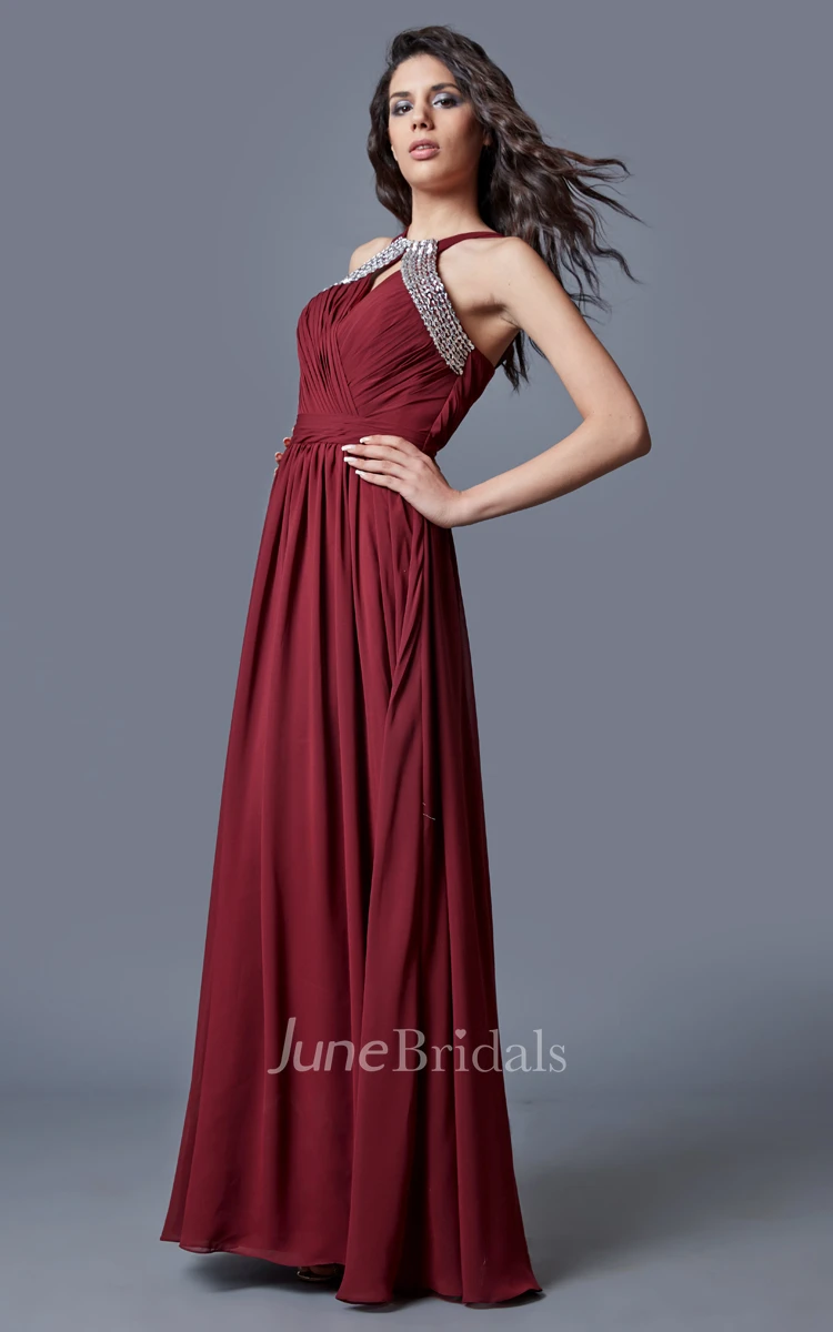 Sleeveless Cut-out Neck A-line Chiffon Gown With Sequins