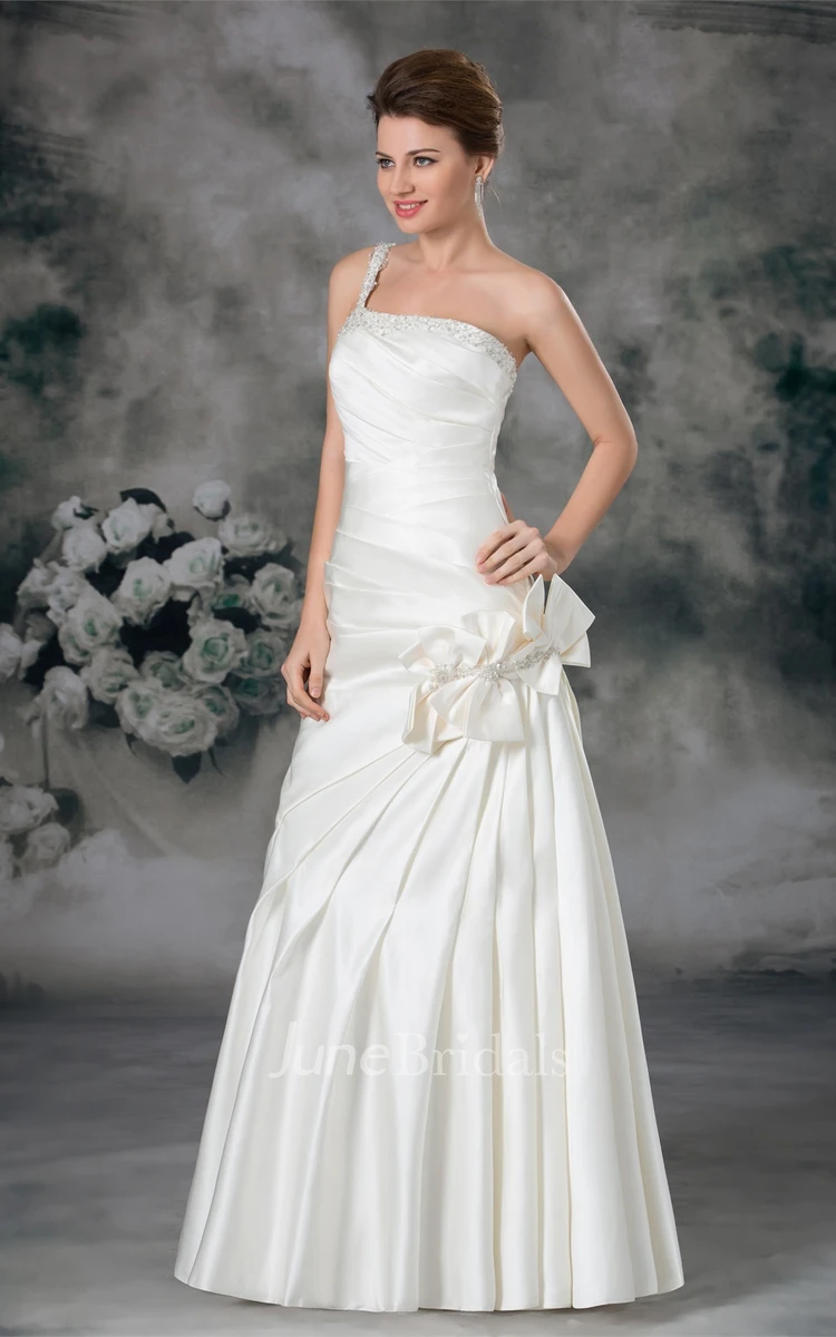 Ruched Mermaid A-Line Gown with Flower and Single Strap