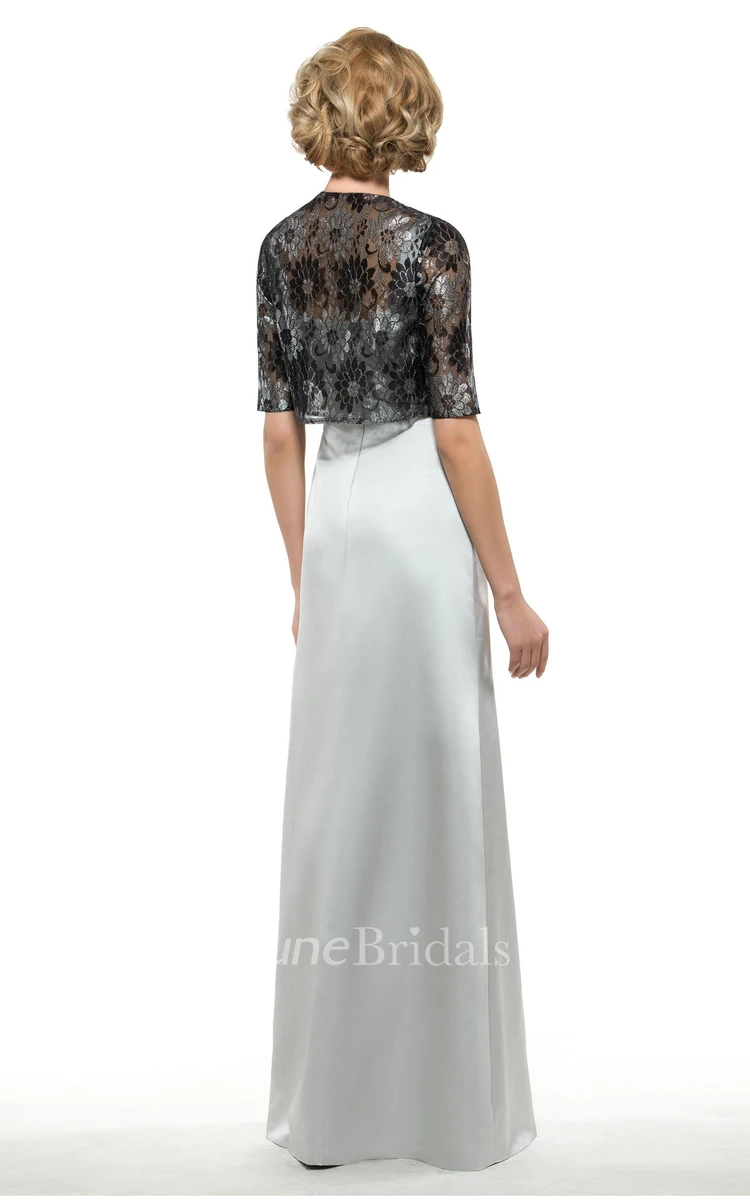 Elegant Satin Sheath Sleeveless Floor Length Dress with Bolero