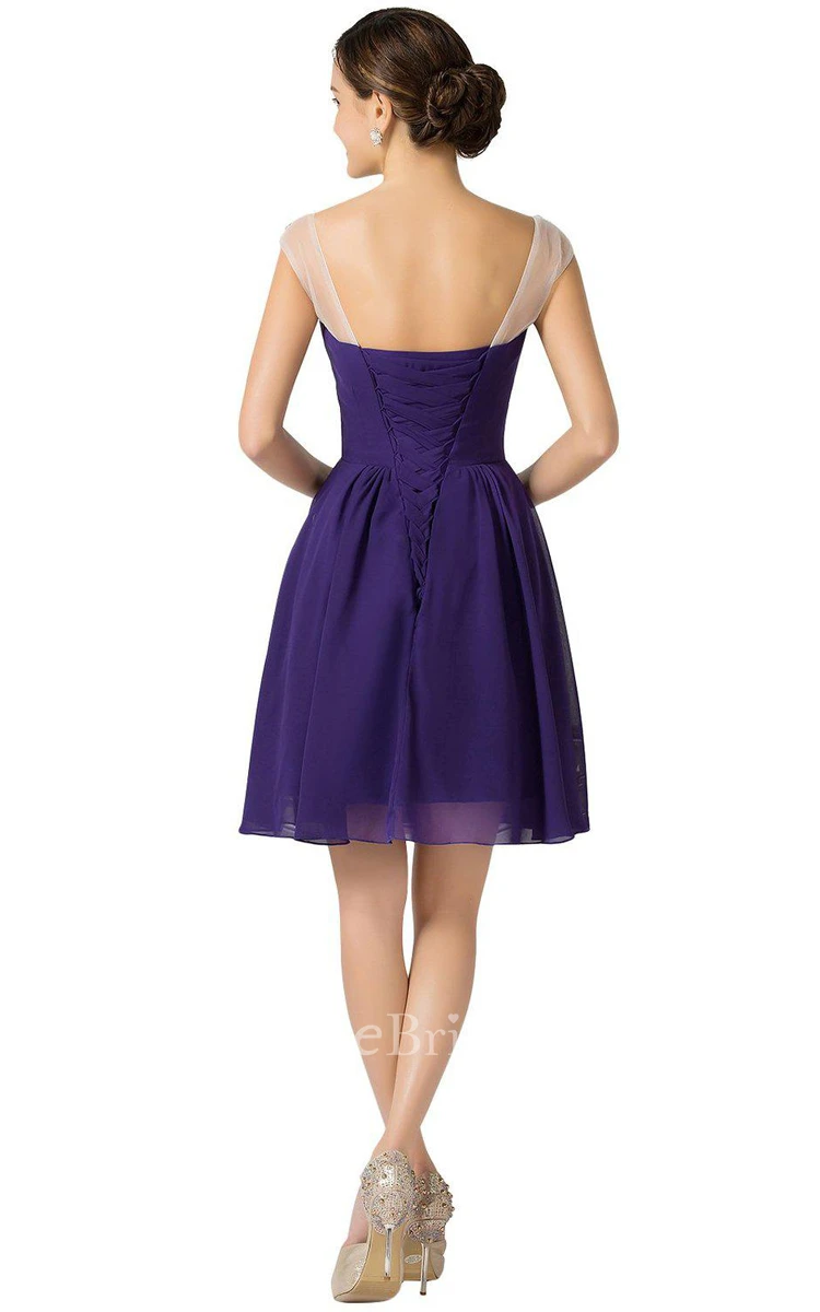 Cap-sleeved A-line Dress With Illusion Neckline