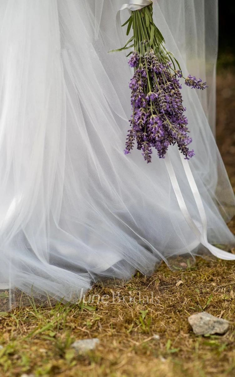 Floor-Length Tulle Satin Button Zipper Wedding Dress