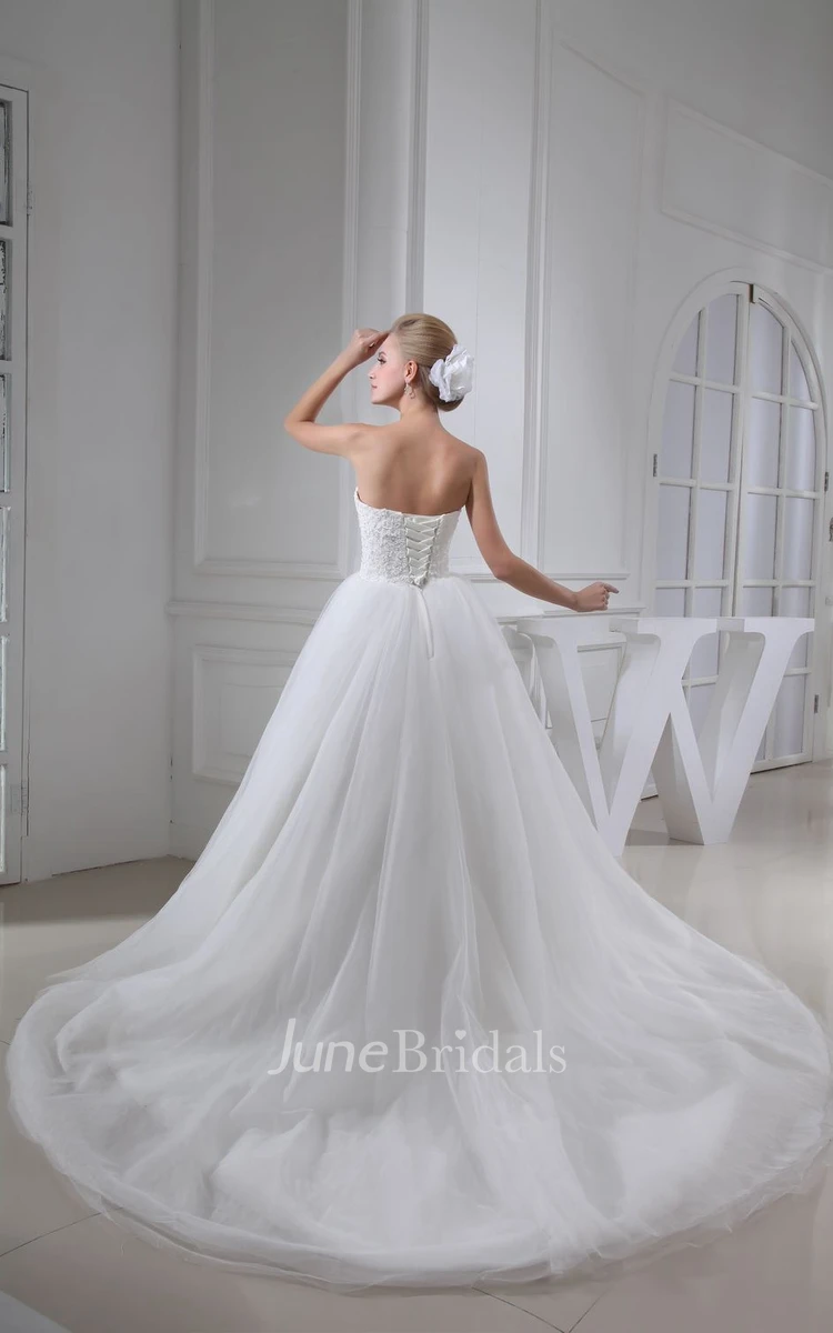 Sweetheart Beaded A-Line Ball Gown With Tulle Overlay