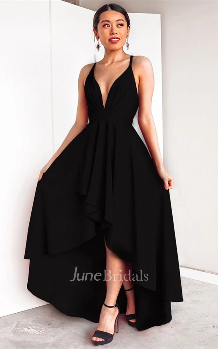 High-Low A Line Chiffon Prom Dress with Ruching