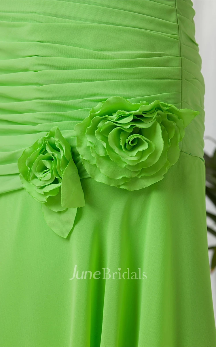 chiffon criss-cross maxi sweetheart dress with tiers and flower
