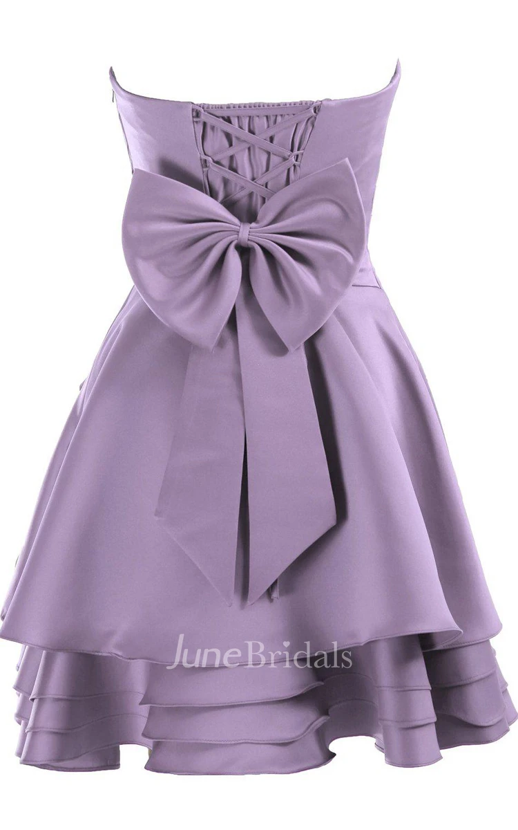 Strapless A-line Pleated Dress With Bow and Flower