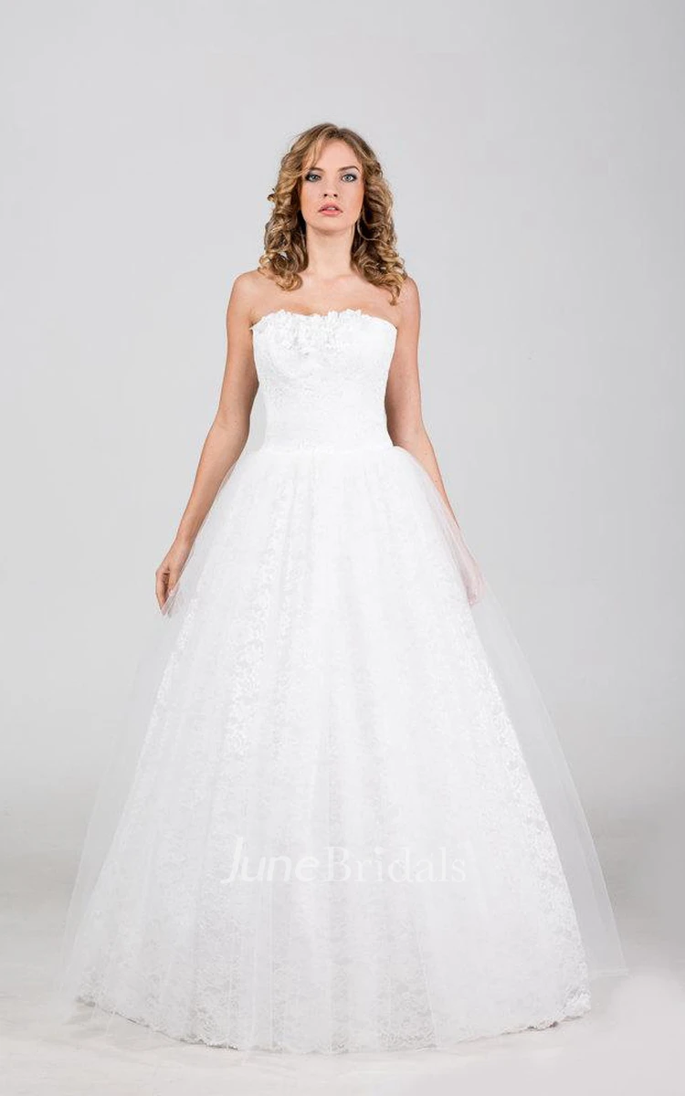 A-Line Tulle Lace Weddig Dress With Lace-Up Back