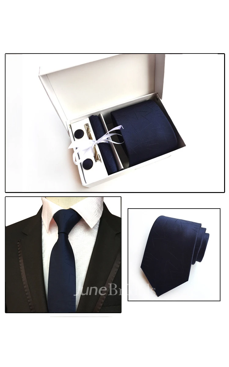 Satin Wide Tie and Pocket Square Combo Plus Cufflinks and Tie Clip Set-11 Color Options