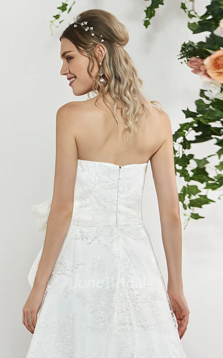 Lace Adorable Sleeveless High-low Wedding Dress With Sash And Bow