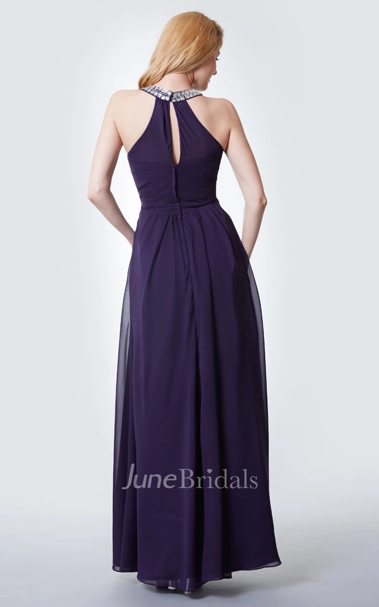 Gracious Halter Neck Empire Waist Chiffon Gown With Ruffled Detailing