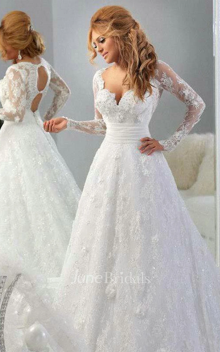 Arabic Long Sleeve Lace Appliques Bridal Gowns Sweetheart