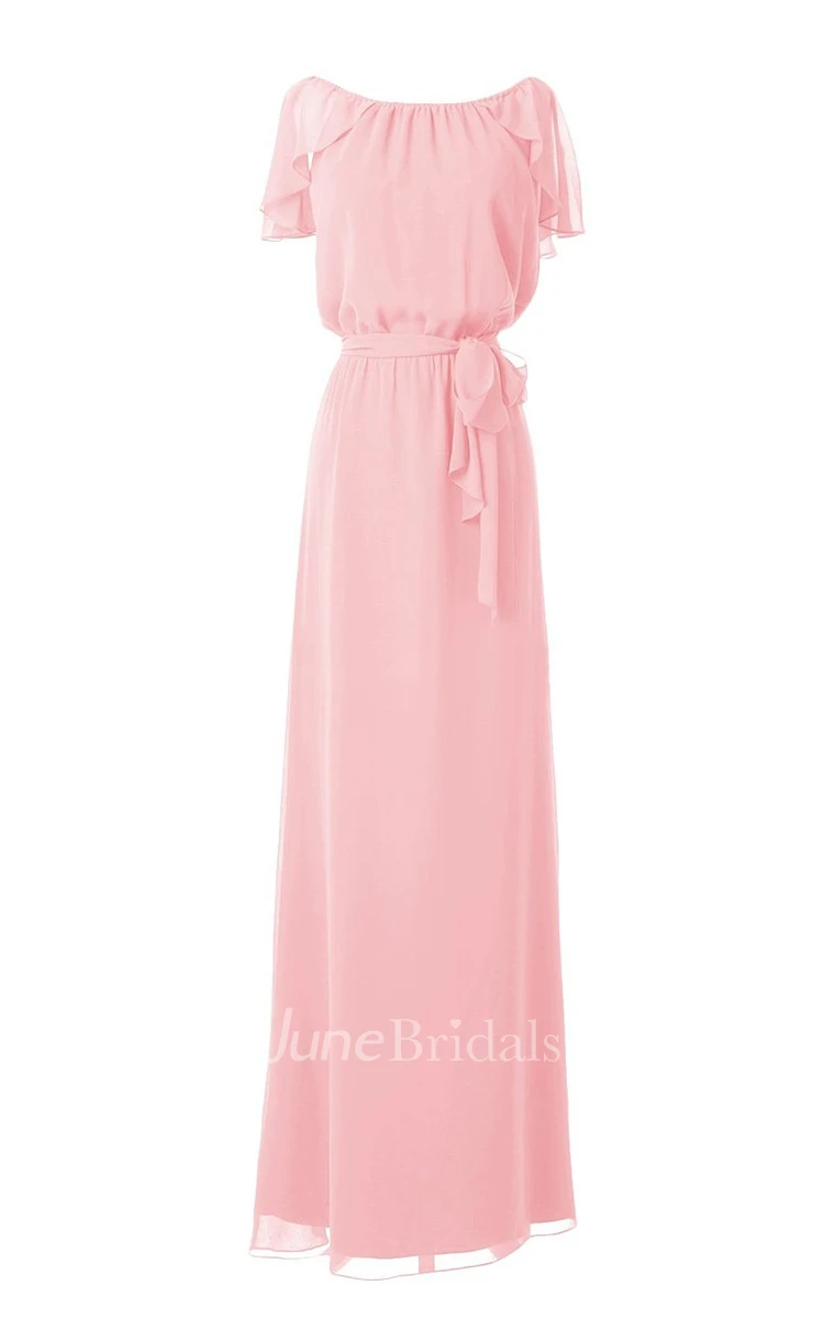 Petal Scoop Chiffon A-line Gown With Sash