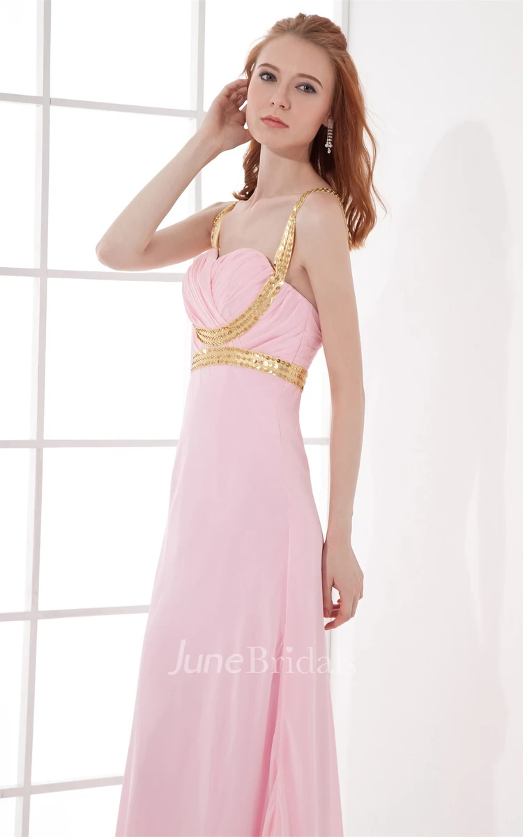 pastel ankle-length chiffon dress with sequined straps