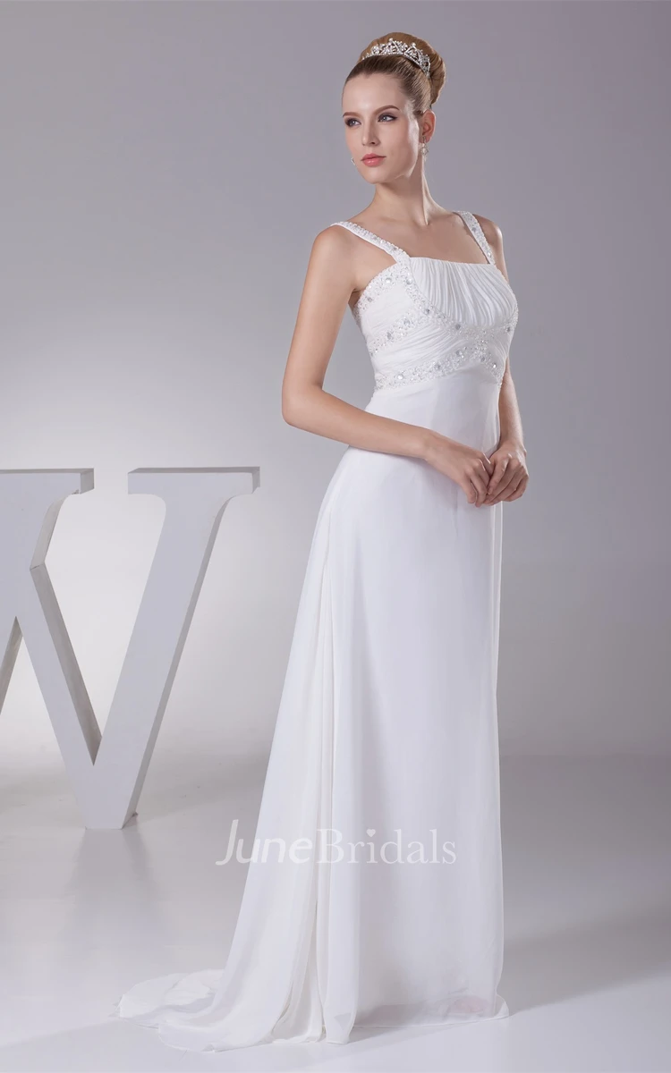 Strapped Chiffon Floor-Length Gown with Crystal Detailing