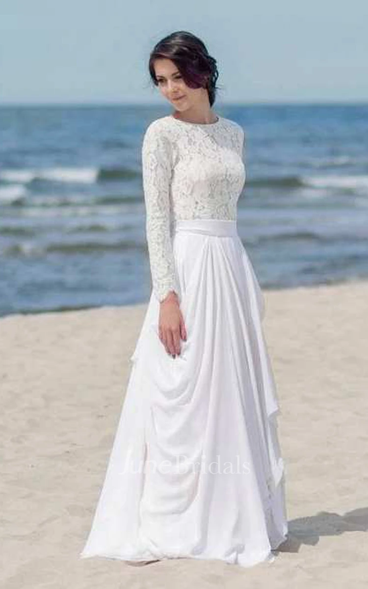 Chiffon Satin Lace Button Zipper Wedding Dress