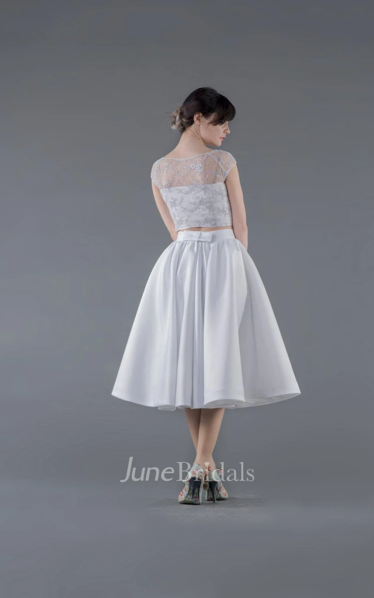 2 Piece Wedding Dress With Lace Top and A-Line Satin Skirt