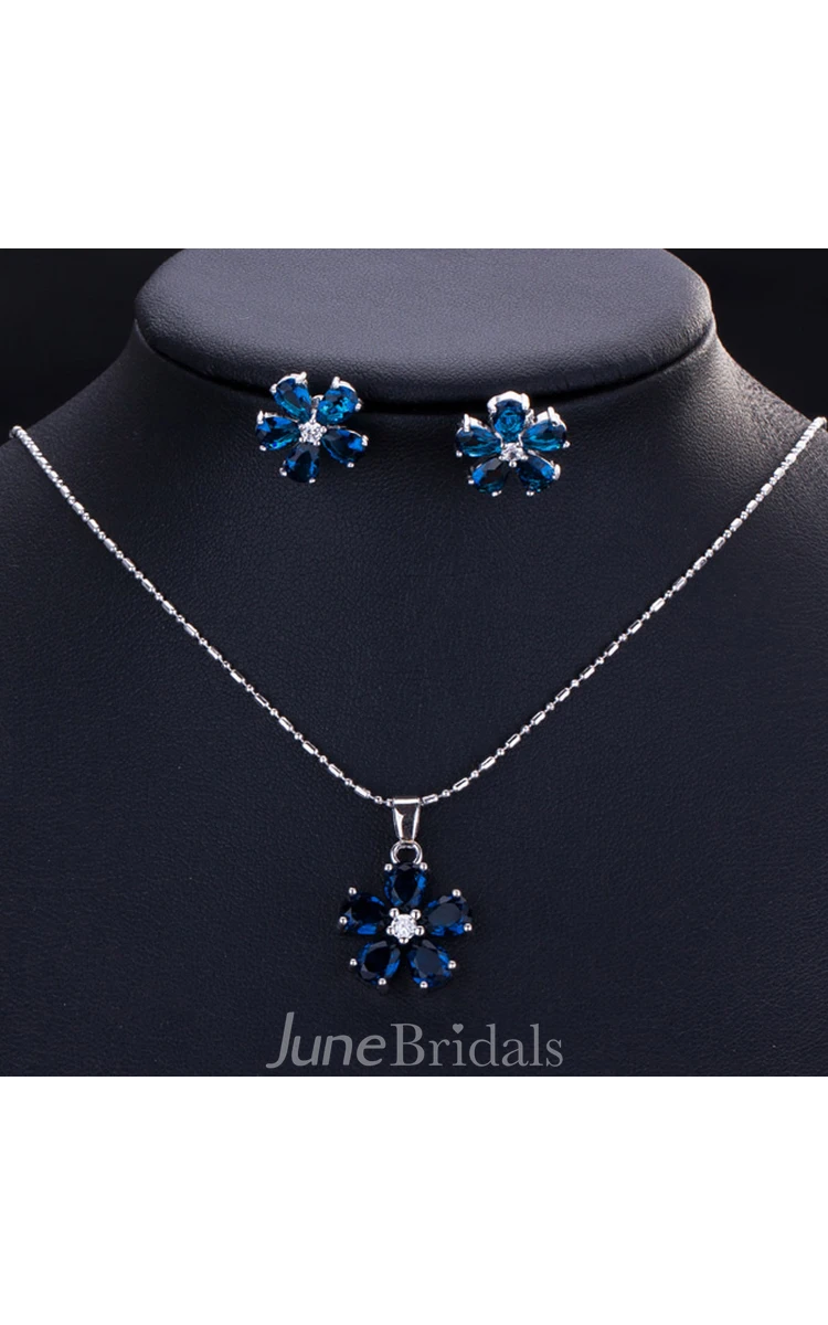Multiple Color Flower Shaped Rhinestone Necklace and Earrings Jewelry Set