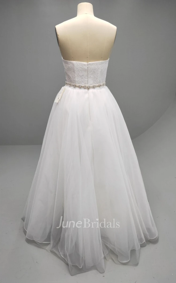 Sweetheart Pleated Tulle Ball Gown With Beaded Waistline and Lace Bodice