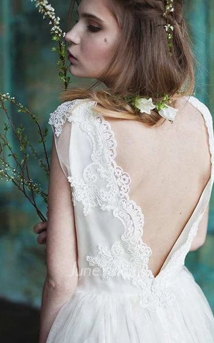 Natural Organza Lace Backless Wedding Dress