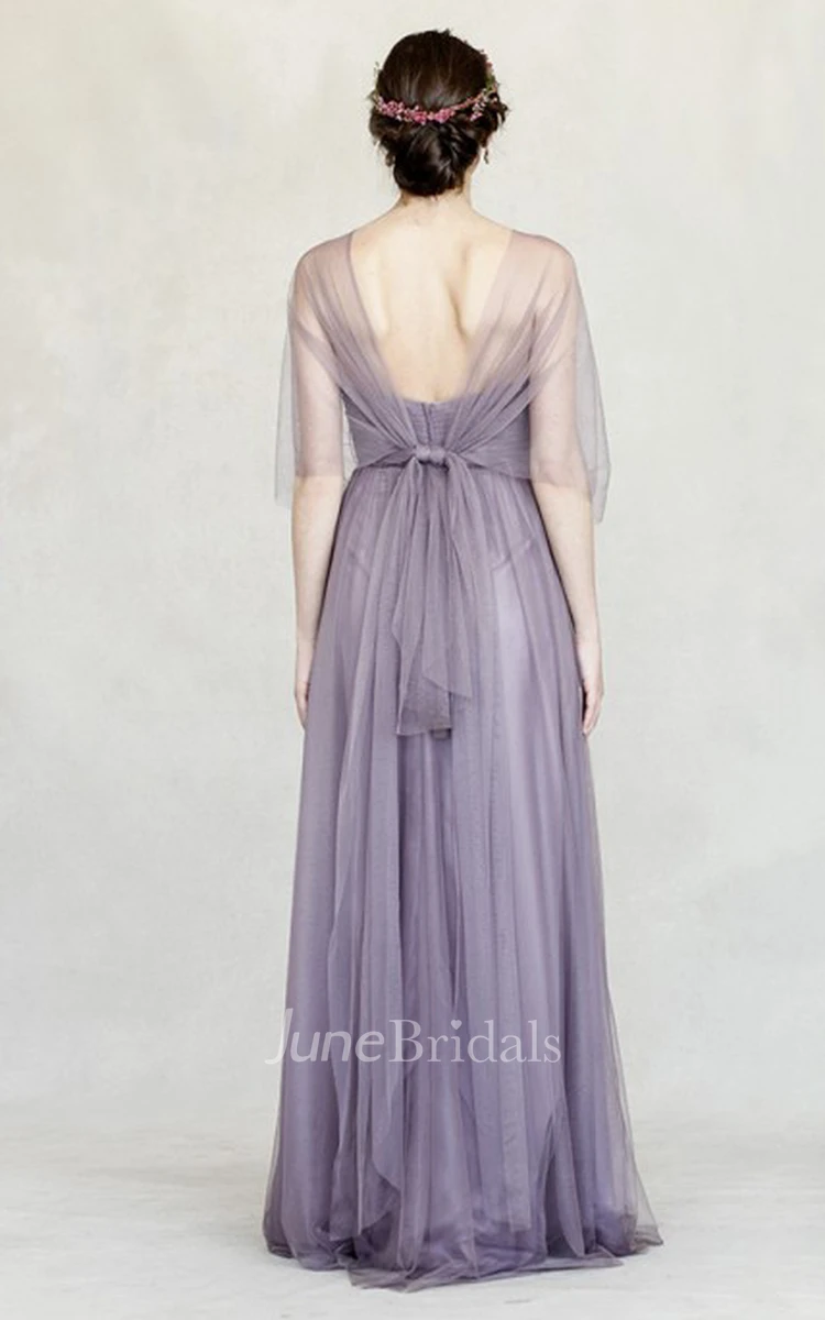 Floor-Length Empire Jeweled Sweetheart Sleeveless Tulle Bridesmaid Dress