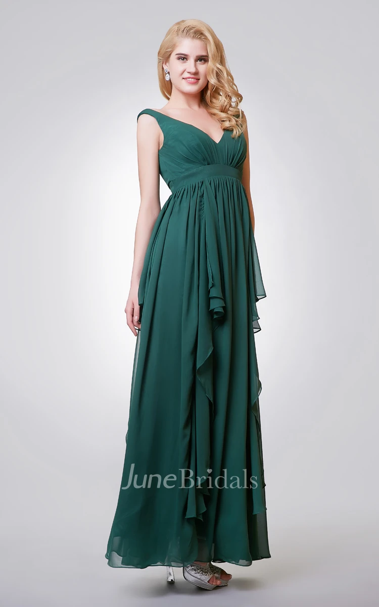 V-neck A-line Long Chiffon Dress With Tiers