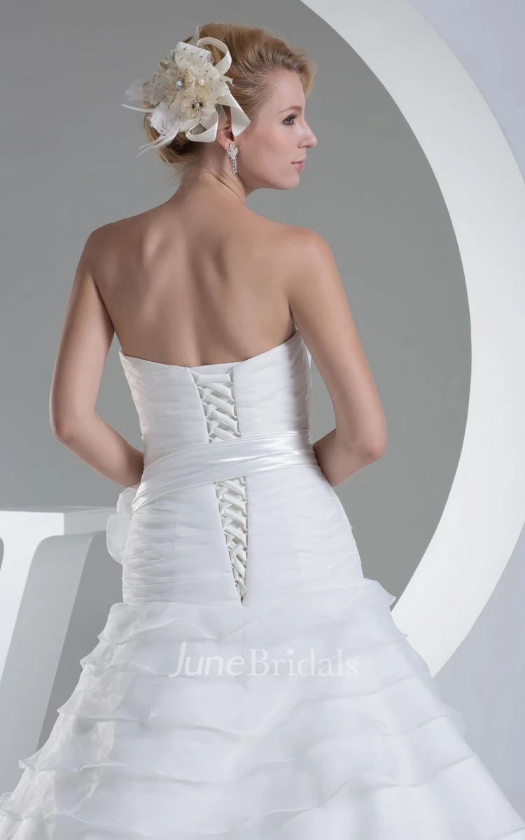 Strapless Notched A-Line Dress With Flower and Tiers