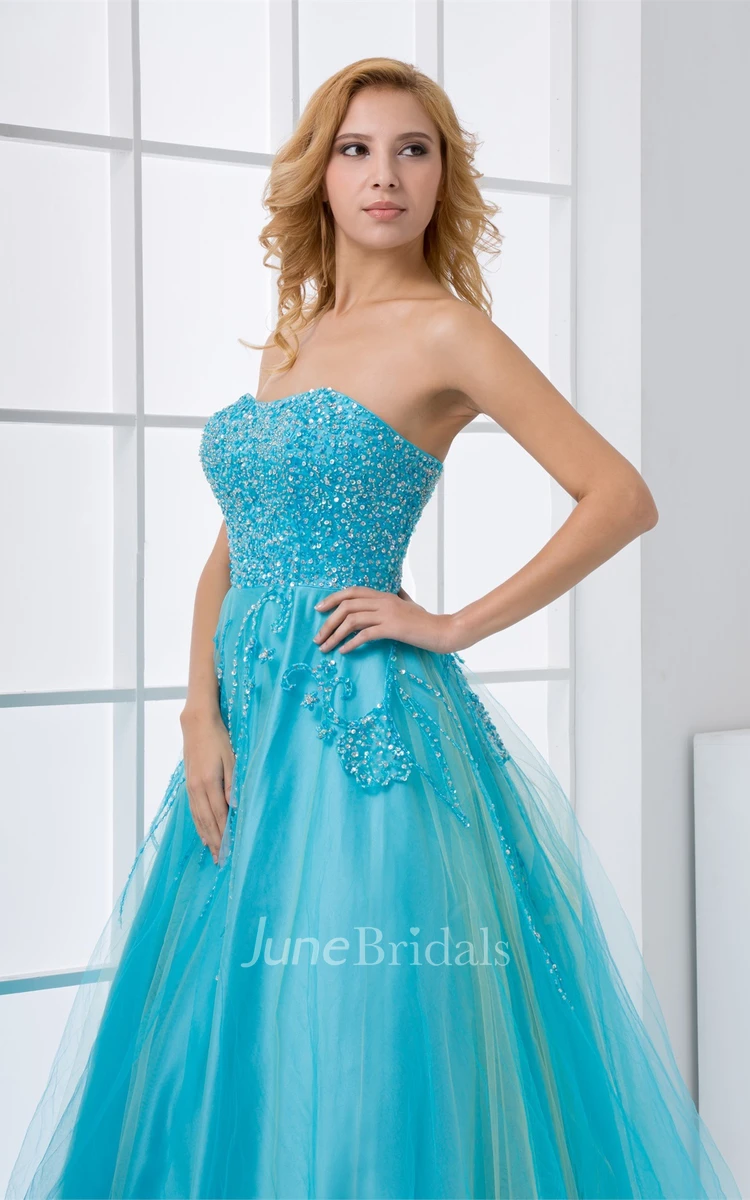 Strapless A-Line Tulle Dress with Jeweled Bodice