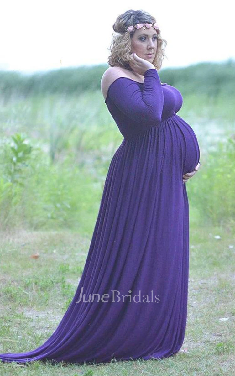 Off-the-shoulder Long Sleeve Jersey Maternity Dress